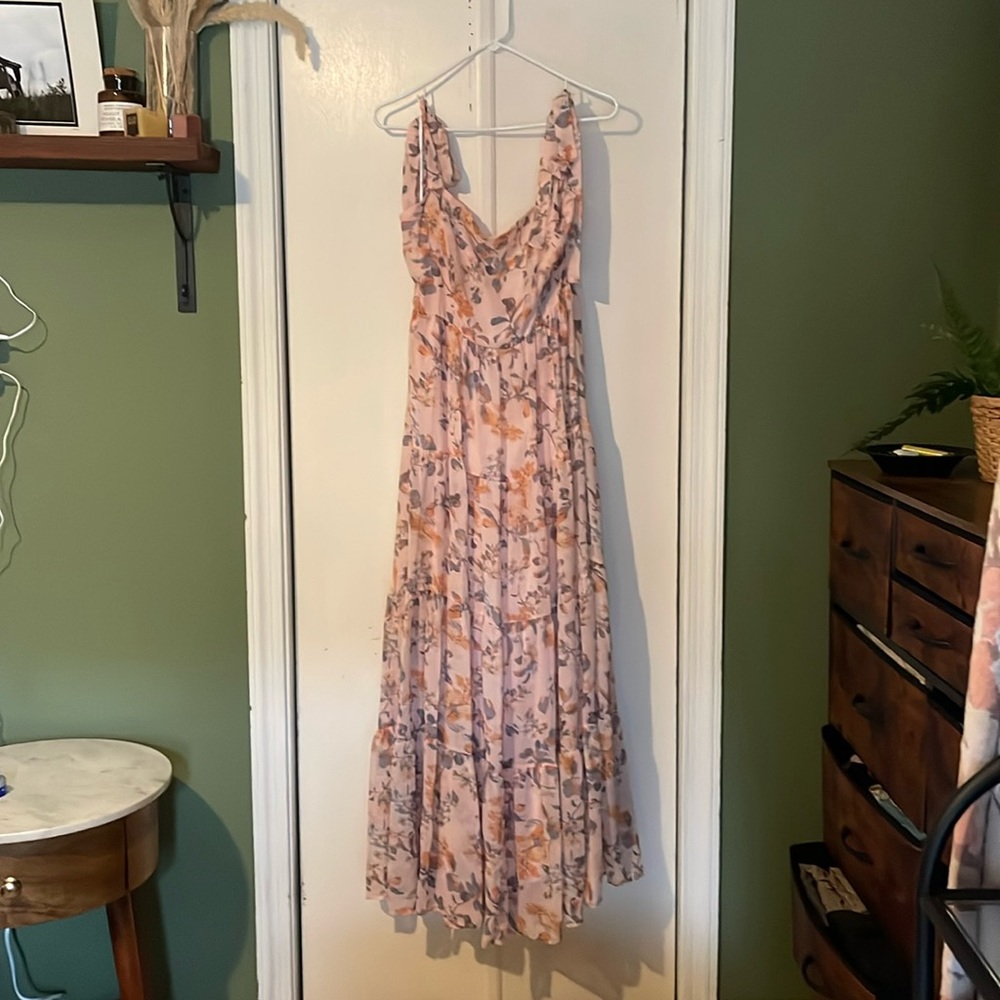 All Admiration Pink Floral Print Tie-Strap Tiered Maxi Dress